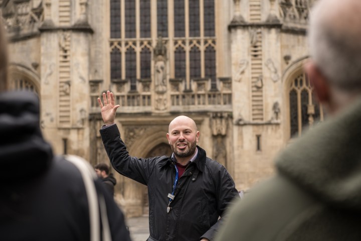 a person standing in front of a building