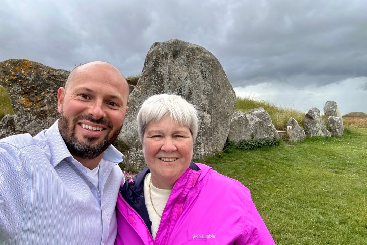 a man and a woman posing for a picture