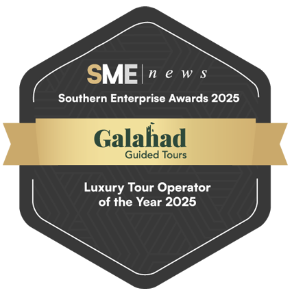 Award badge for Galahad Guided Tours as Luxury Tour Operator of the Year 2025 by SME news.