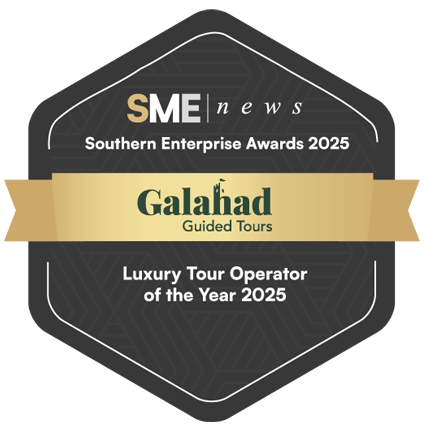 Award badge for Galahad Guided Tours as Luxury Tour Operator of the Year 2025 by SME news.